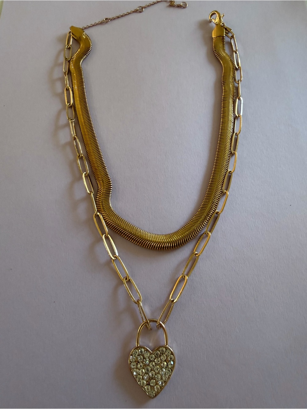 22cm Aldo Gold-Tone Layered Necklace with Crystal Heart Pendant